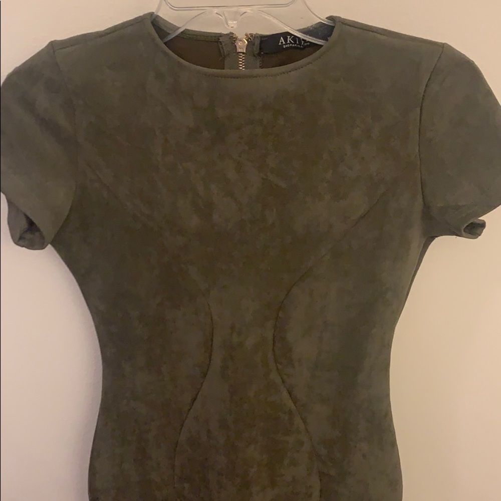 Hunter green fitted suede dress - Picture 2 of 5